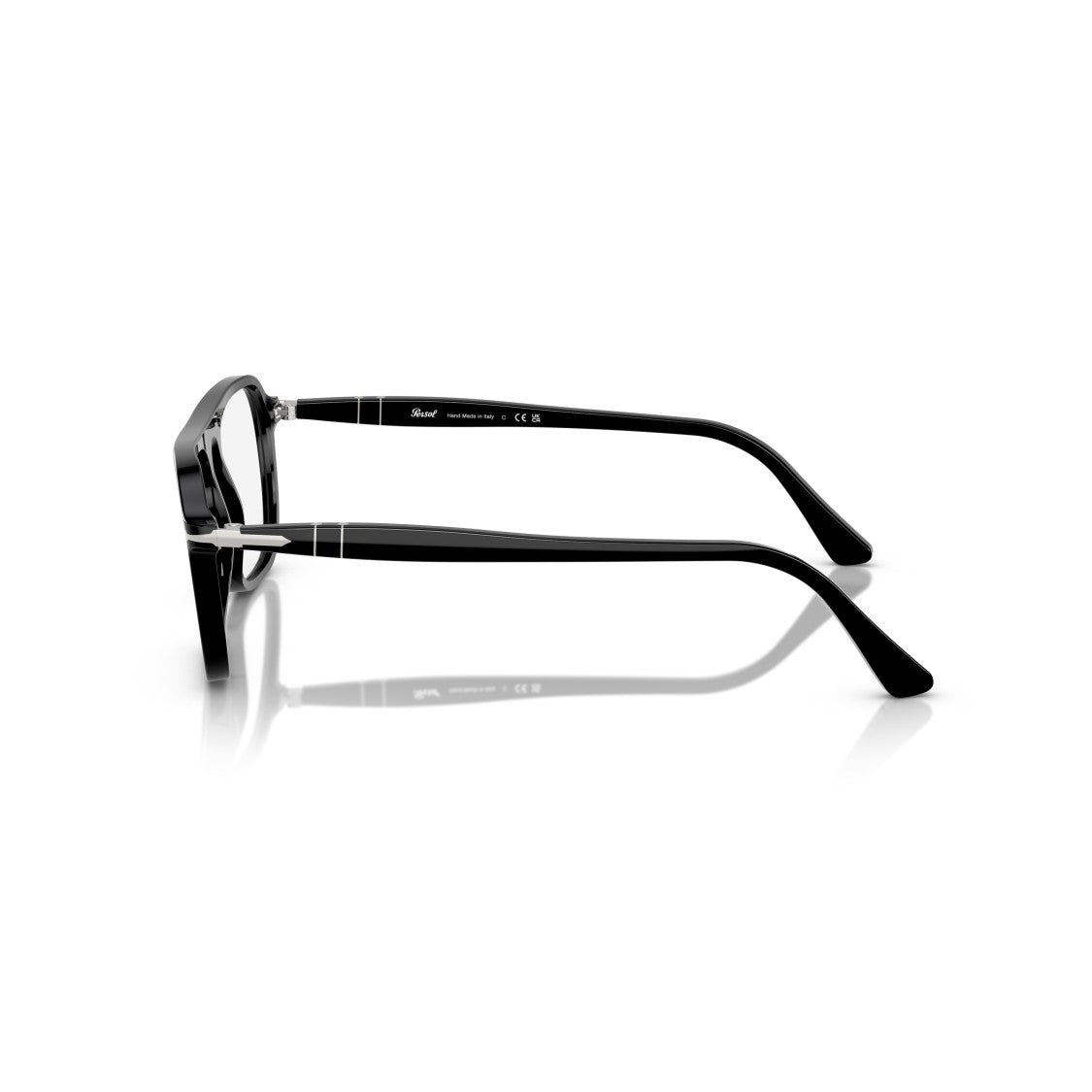 Persol 0Po3359v Rectangular Black Acetate Eyeglasses With Silver Accents