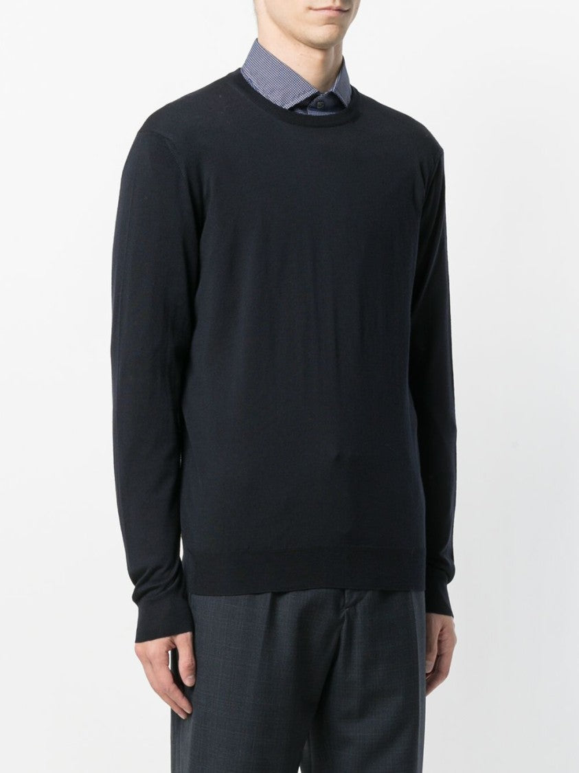 Drumohr Black Fitted Crew Neck Wool Sweater