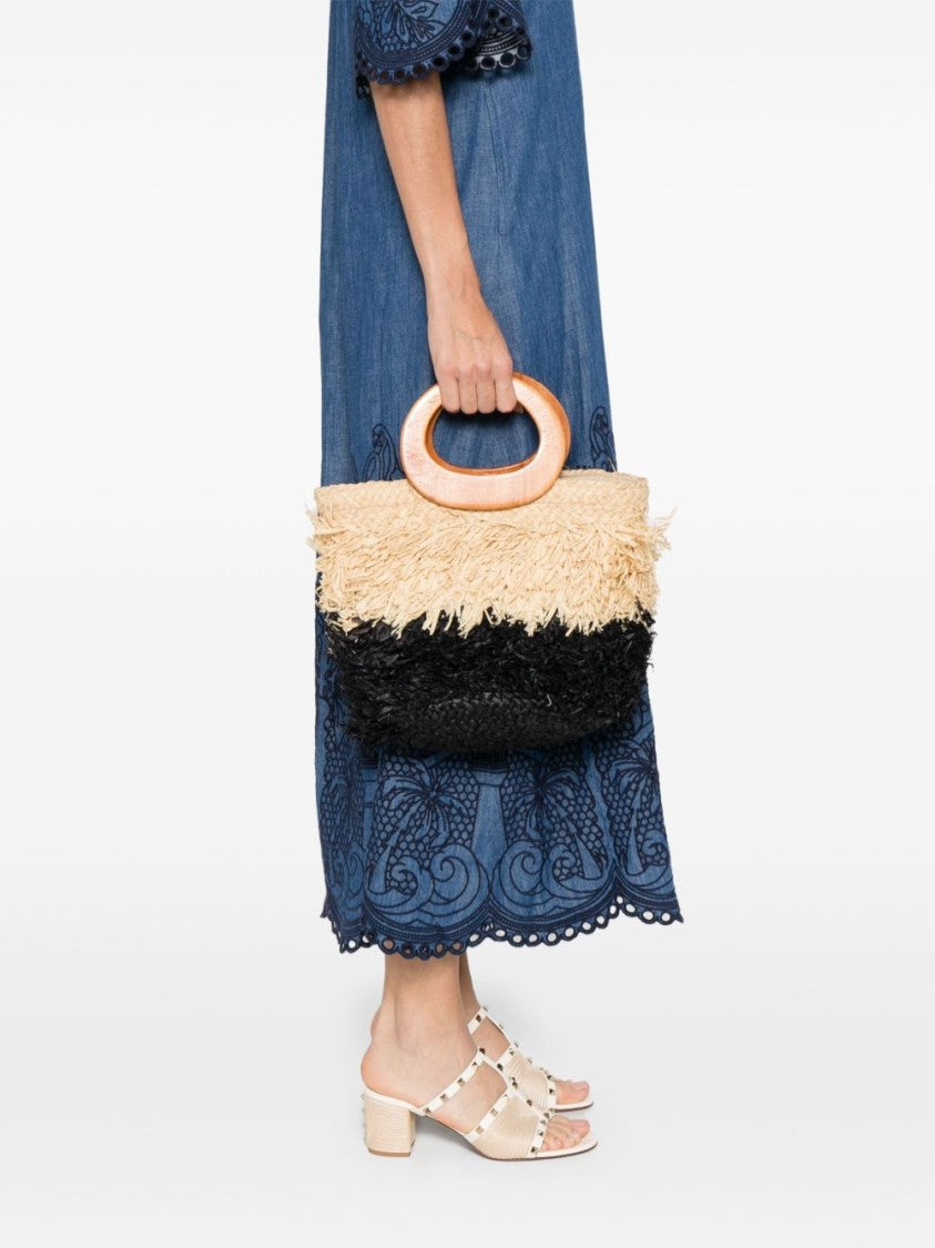 Afar Afar Handbag In Textured Black And Beige Design