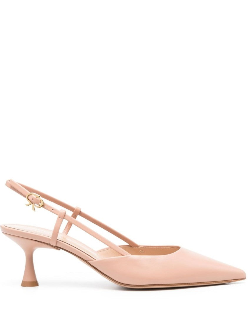 Gianvito Rossi Pointed Toe Calf Leather Kitten Slingbacks