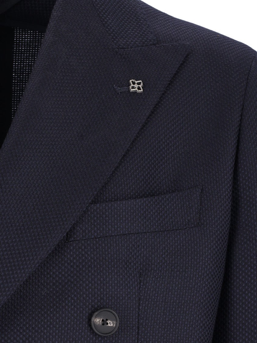 Tagliatore Double-Breasted Navy Wool Blazer With Notch Lapel