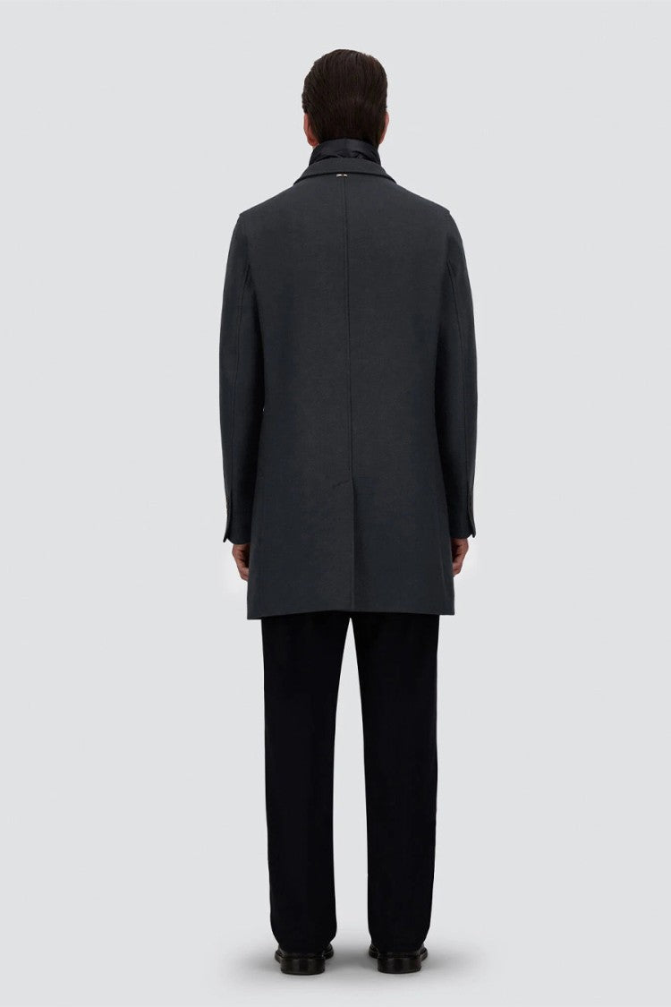 Herno Charcoal Single-Breasted Quilted Collar Wool Coat