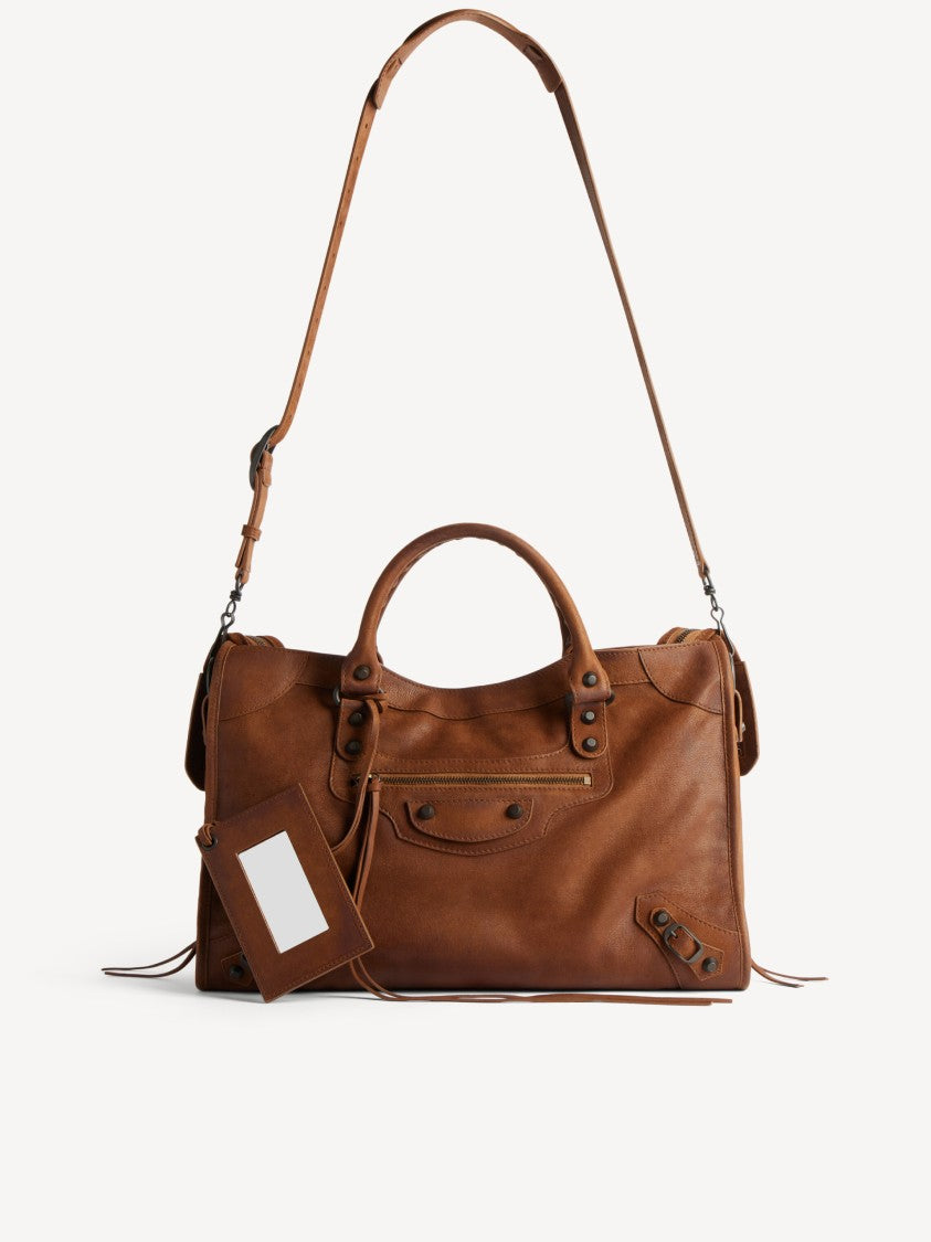 Balenciaga Rectangular Brown Leather Le City Bag With Braided Handles