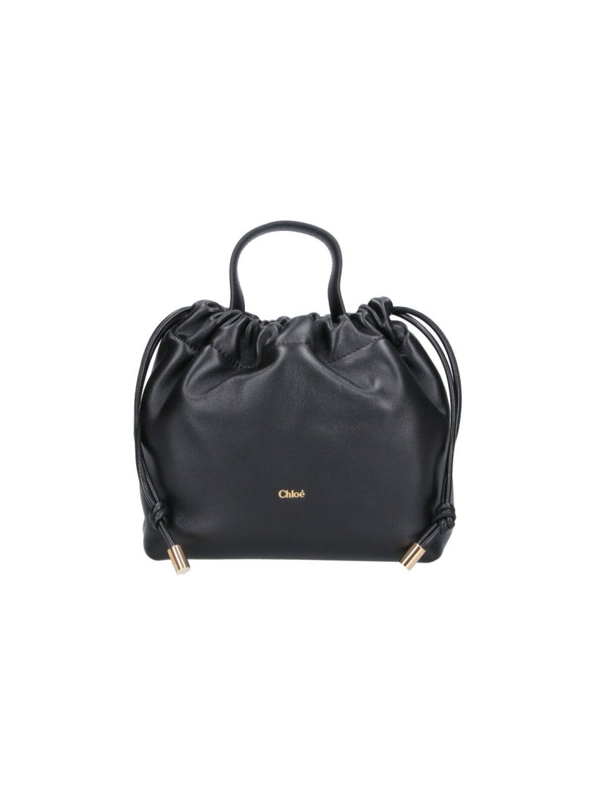 Chloé Icons Drawstring Chain Strap Black Nappa Leather Shoulder Bag