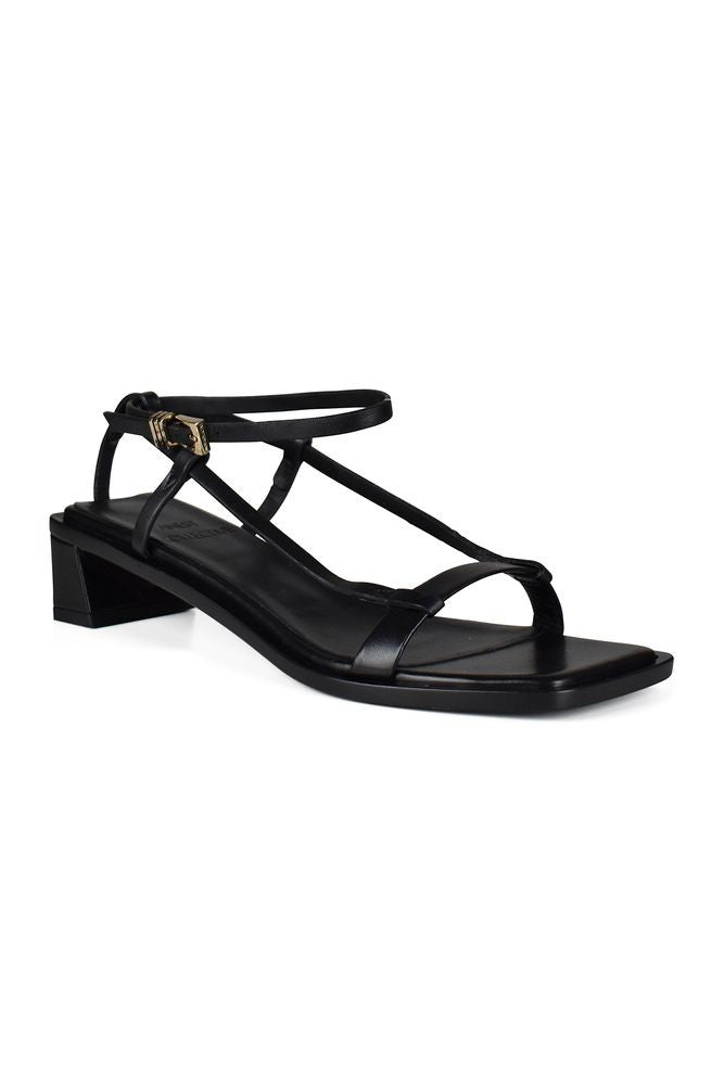 Anest Collective Smooth Black Leather Sandals With Square Toe