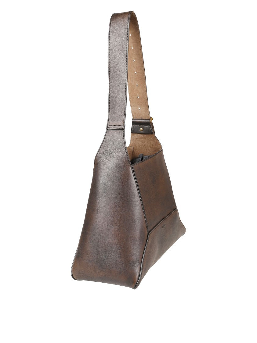 Jimmy Choo Trapezoidal Brown Leather Handbag With Adjustable Shoulder Strap