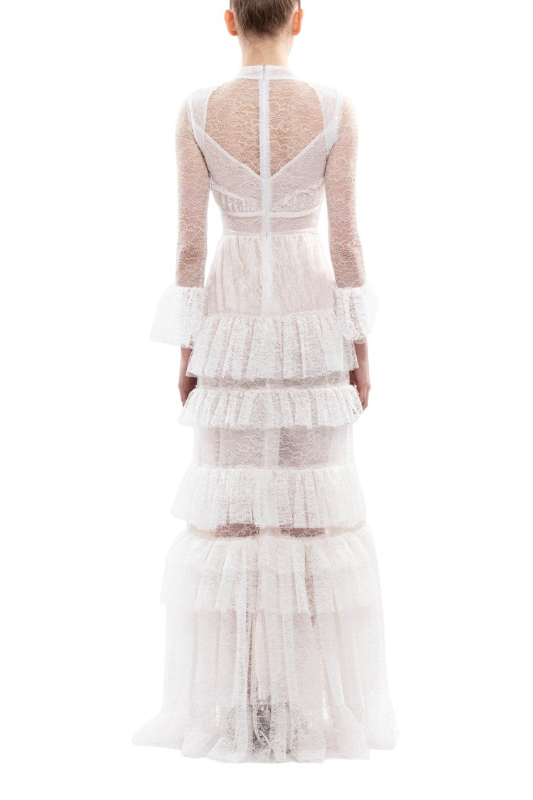 Saiid Kobeisy Off-White Lace Maxi Dress With Gathered Skirt And Long Sleeves