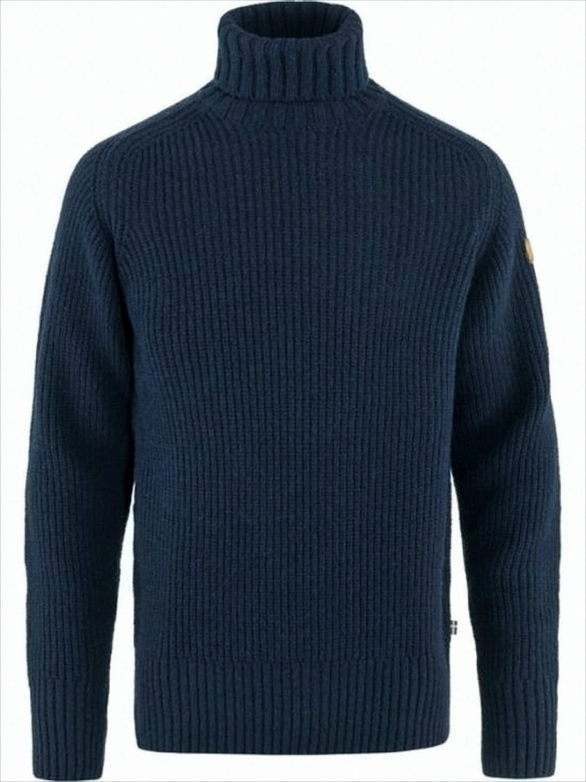 Fjallraven Kanken Ribbed Knit Turtleneck Sweater With Reinforced Elbow Patches