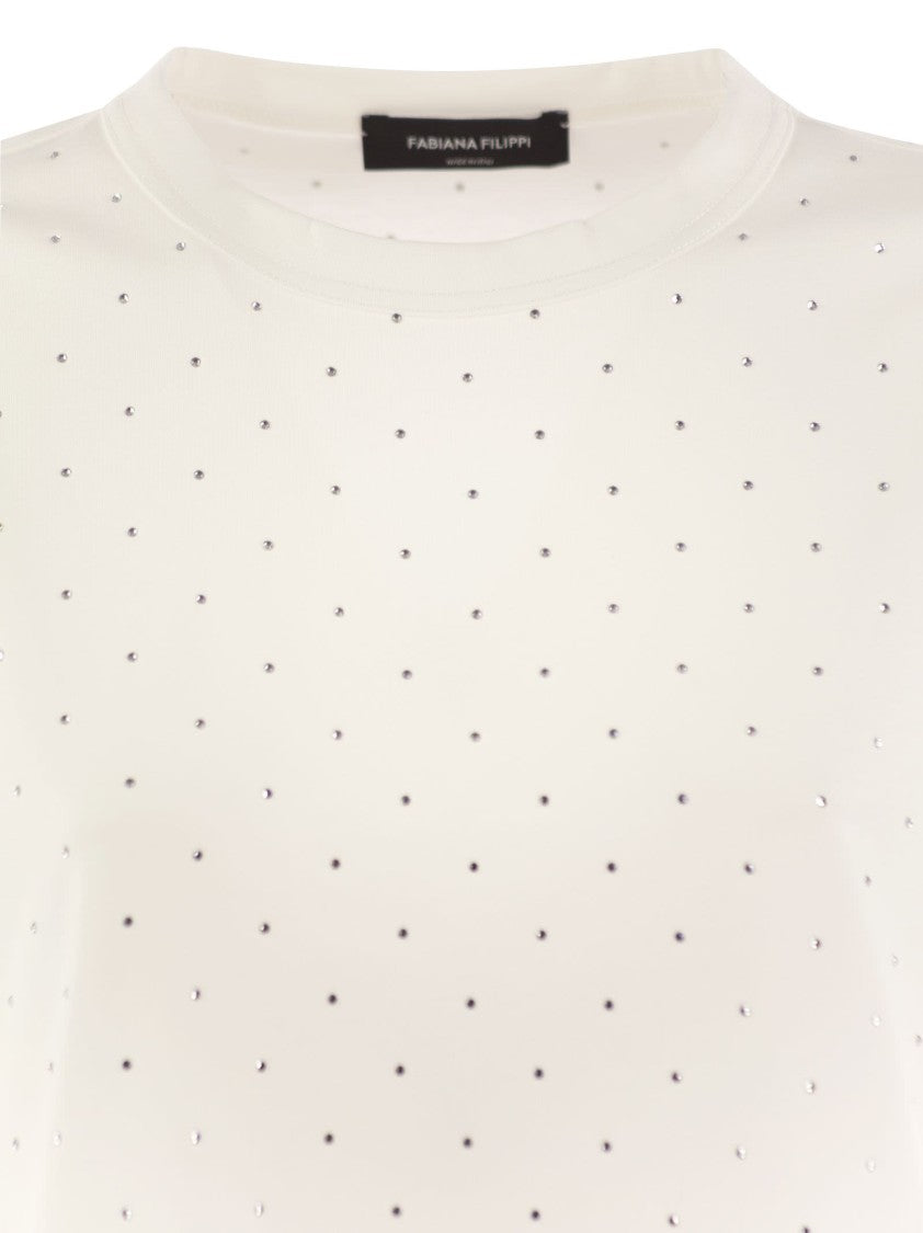 Fabiana Filippi Jersey T-Shirt With All Over Embroidery