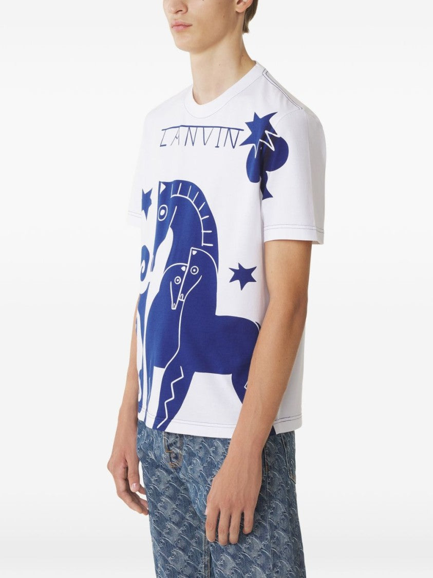 Lanvin White Graphic Print Tonal Stitch T-Shirt