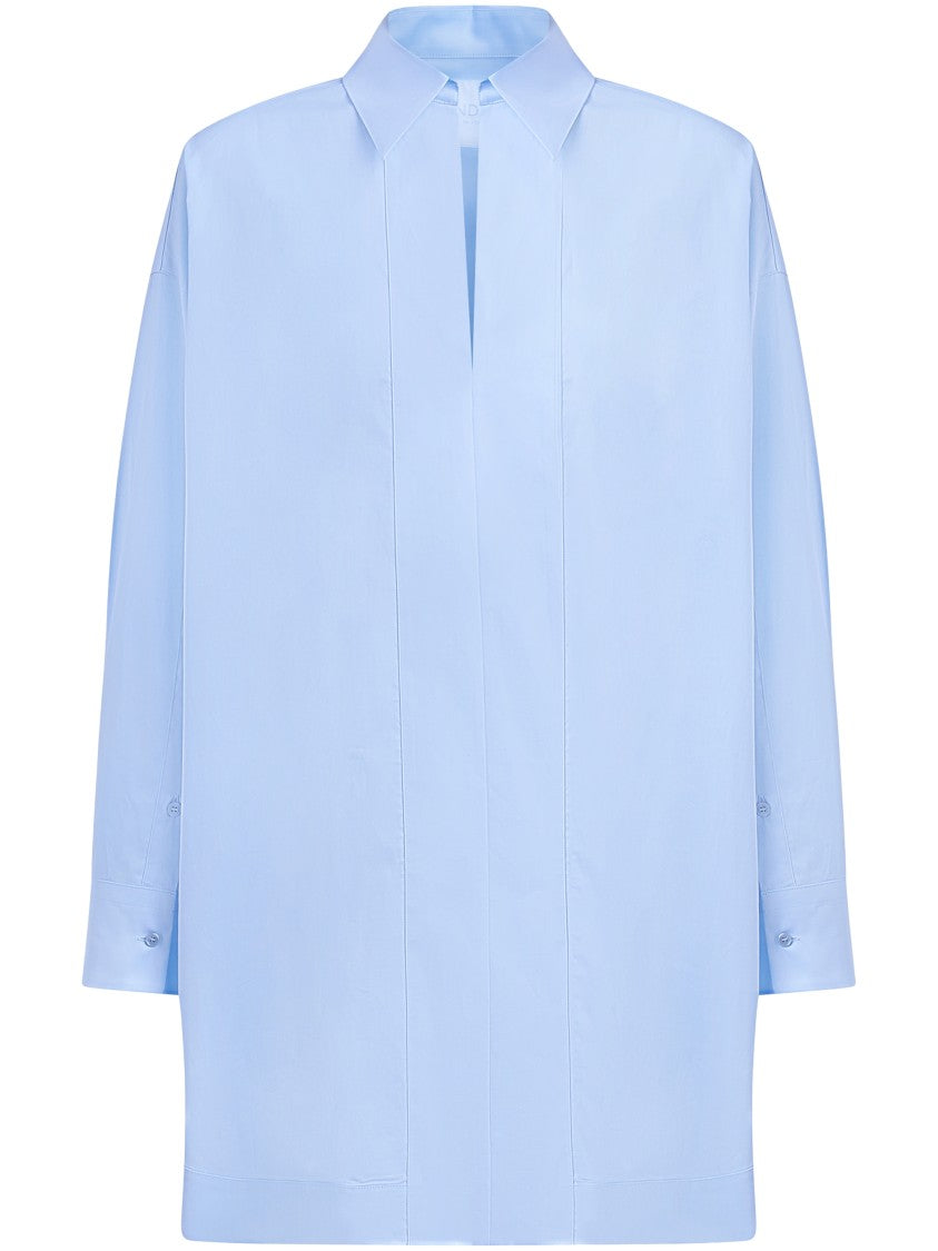 Dondup Light Blue Gabardine Shirt With Classic Collar