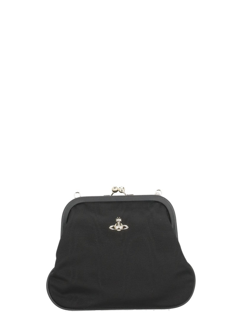 Vivienne Westwood Soft Black Handbag With Metallic Orb Logo And Removable Handle