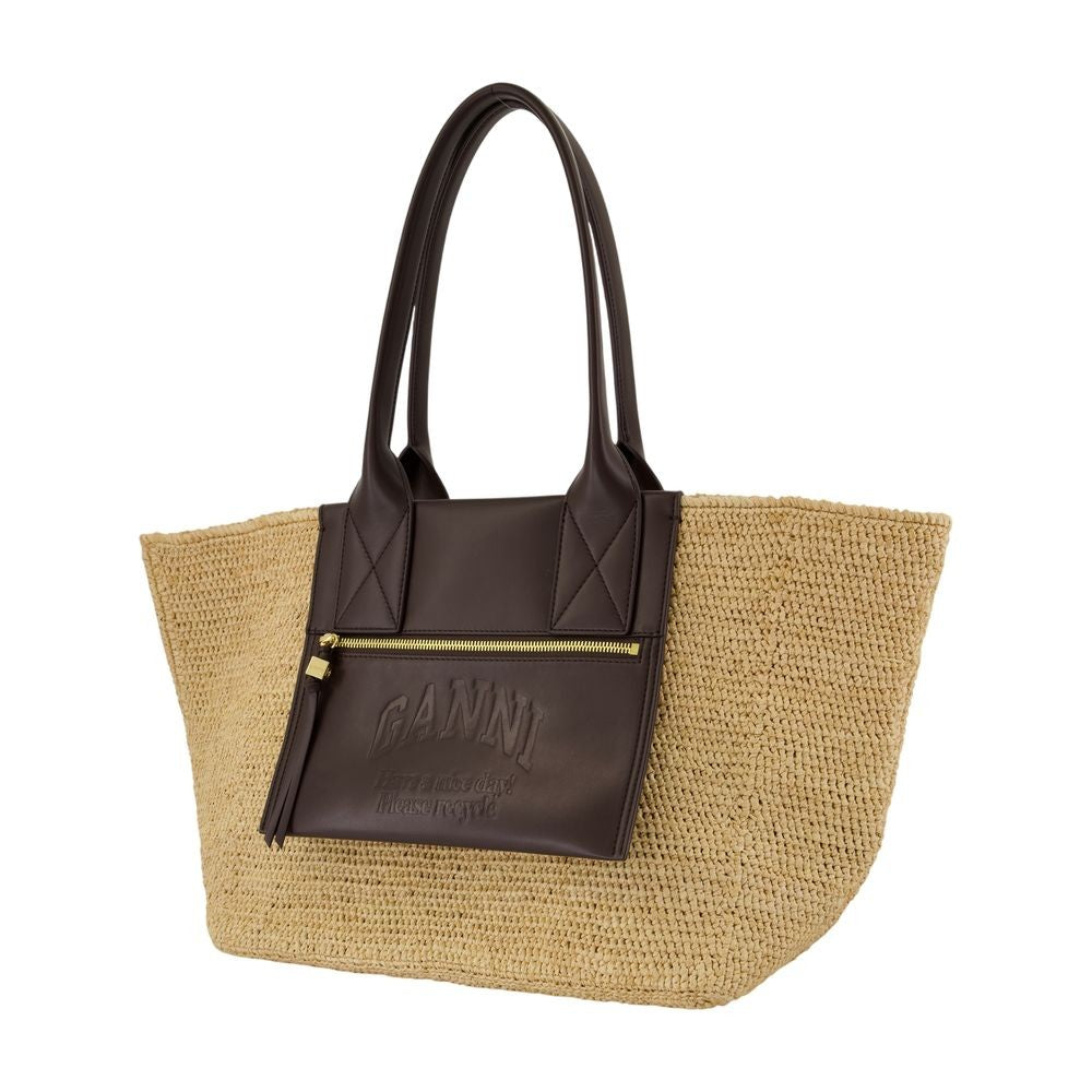 Ganni Easy Medium Shopper Bag - Raffia - Brown