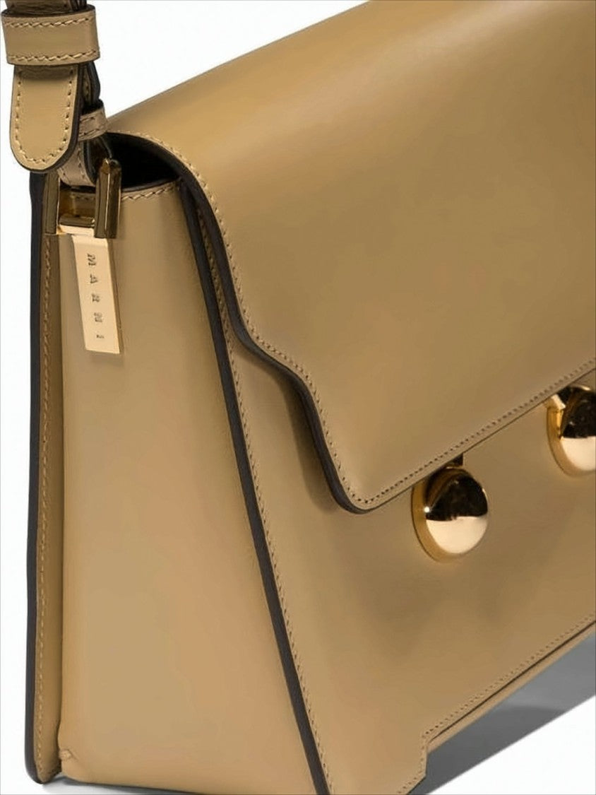 Marni Structured Brown Calf Leather Crossbody Bag With Gold-Tone Hardware