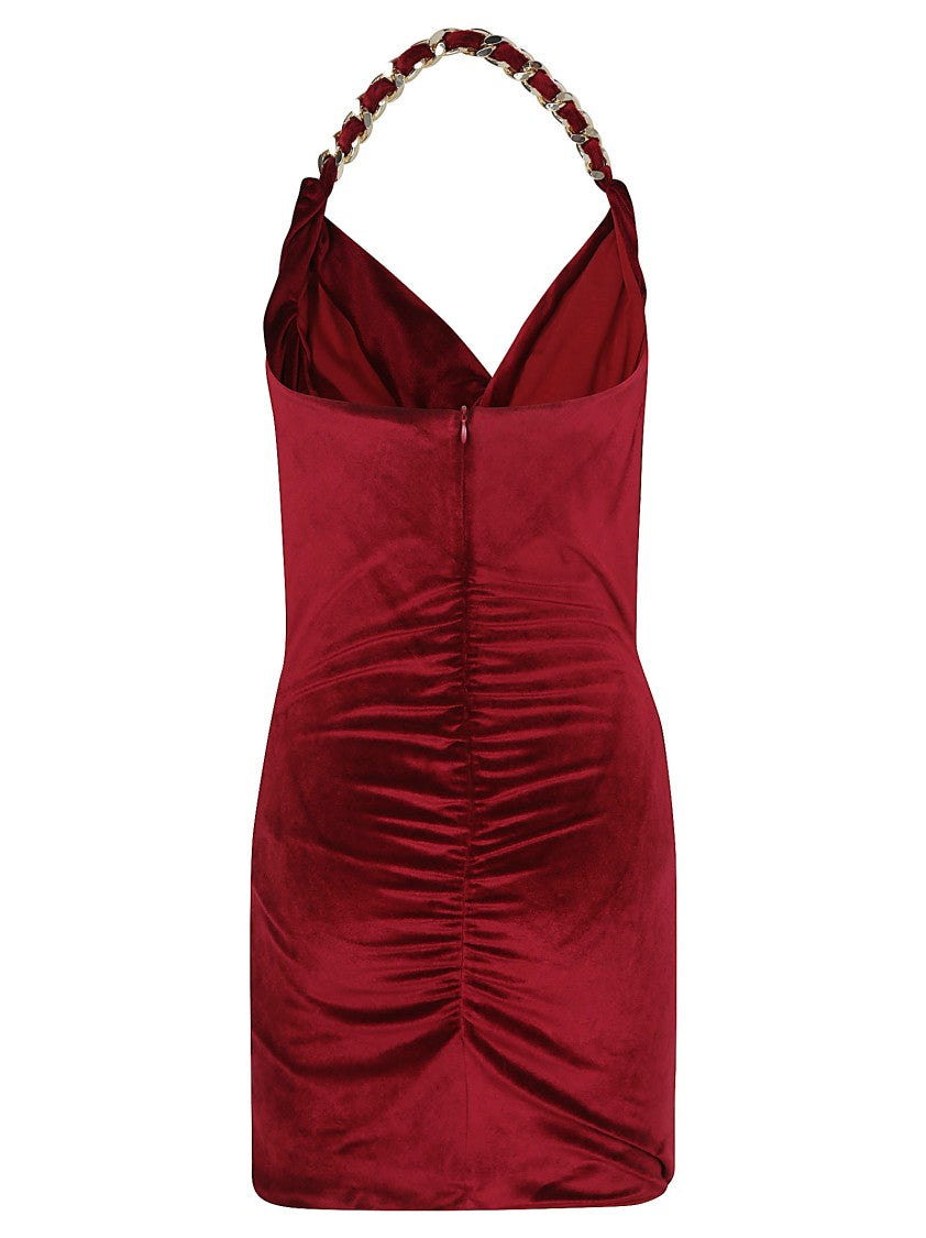 Balmain Chain Strap Draped Velvet Short Dress