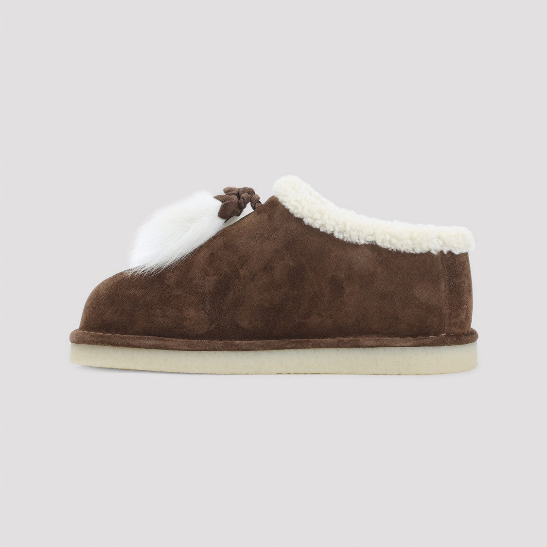 Miu Miu Brown Suede Flats With Shearling Trim