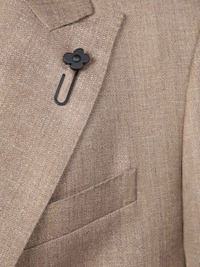 Lardini Beige Wool Twill Blazer With Notched Lapel