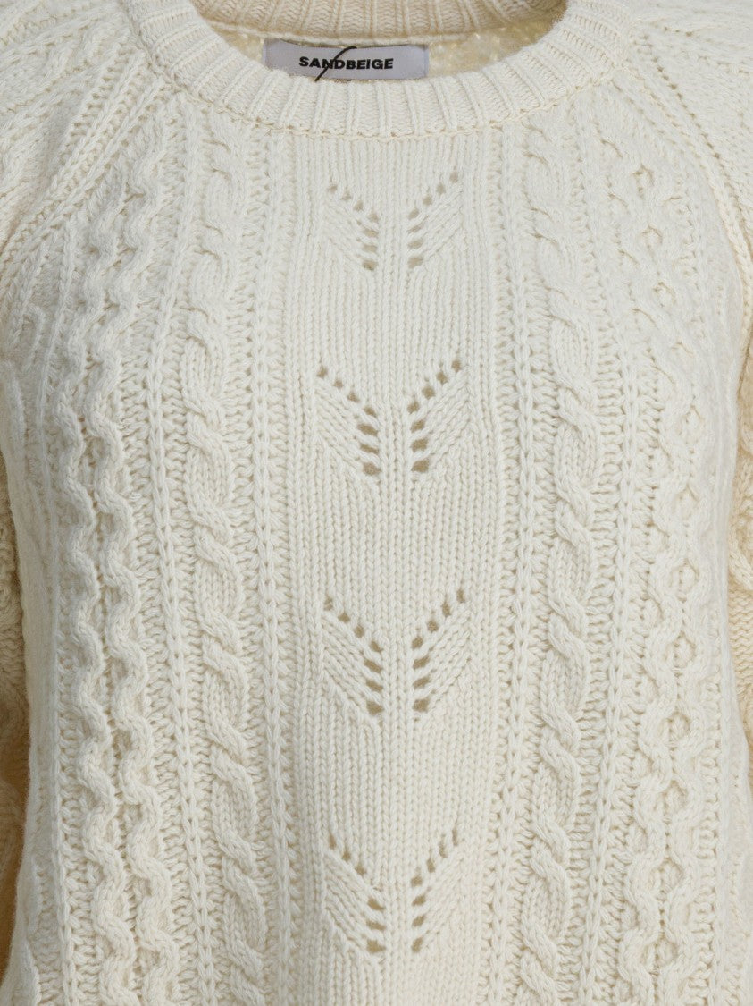 Sandbeige Cable Knit Sweater With Textured Design