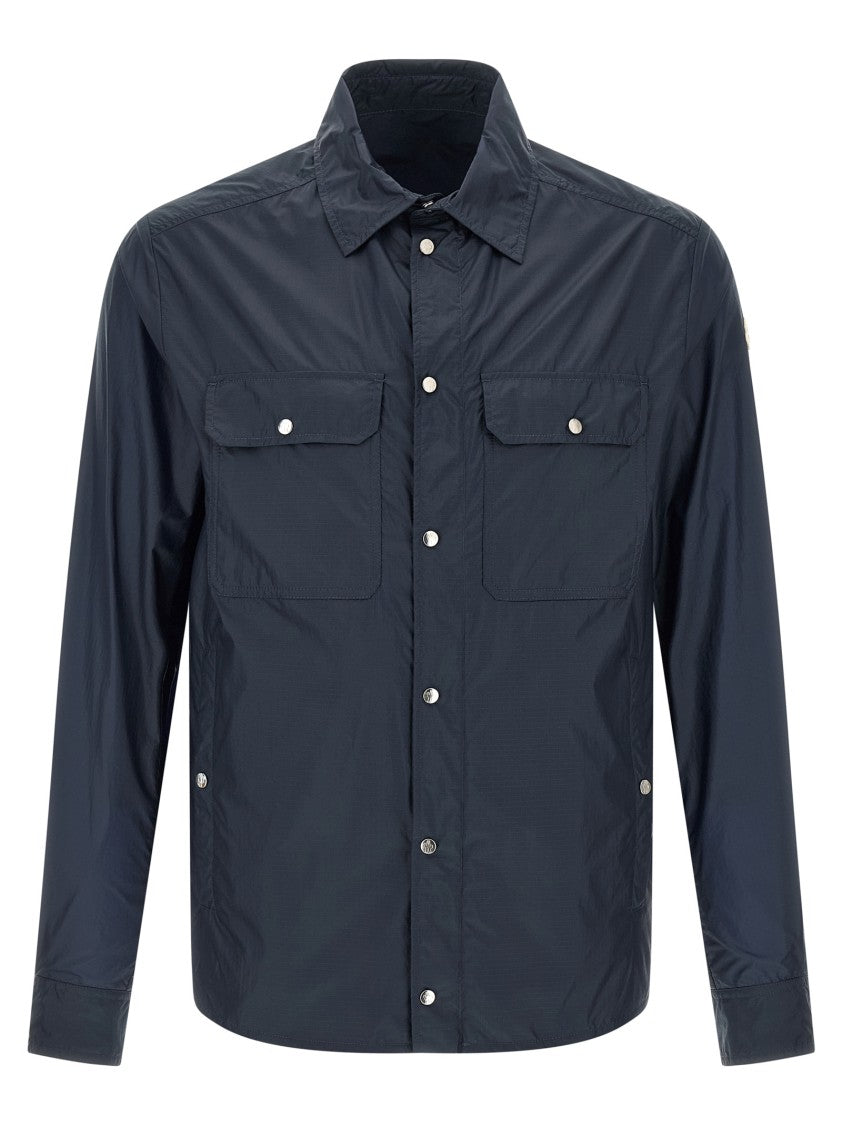 Moncler Lightweight Ripstop Nylon Shirt With Pointed Collar And Functional Pockets