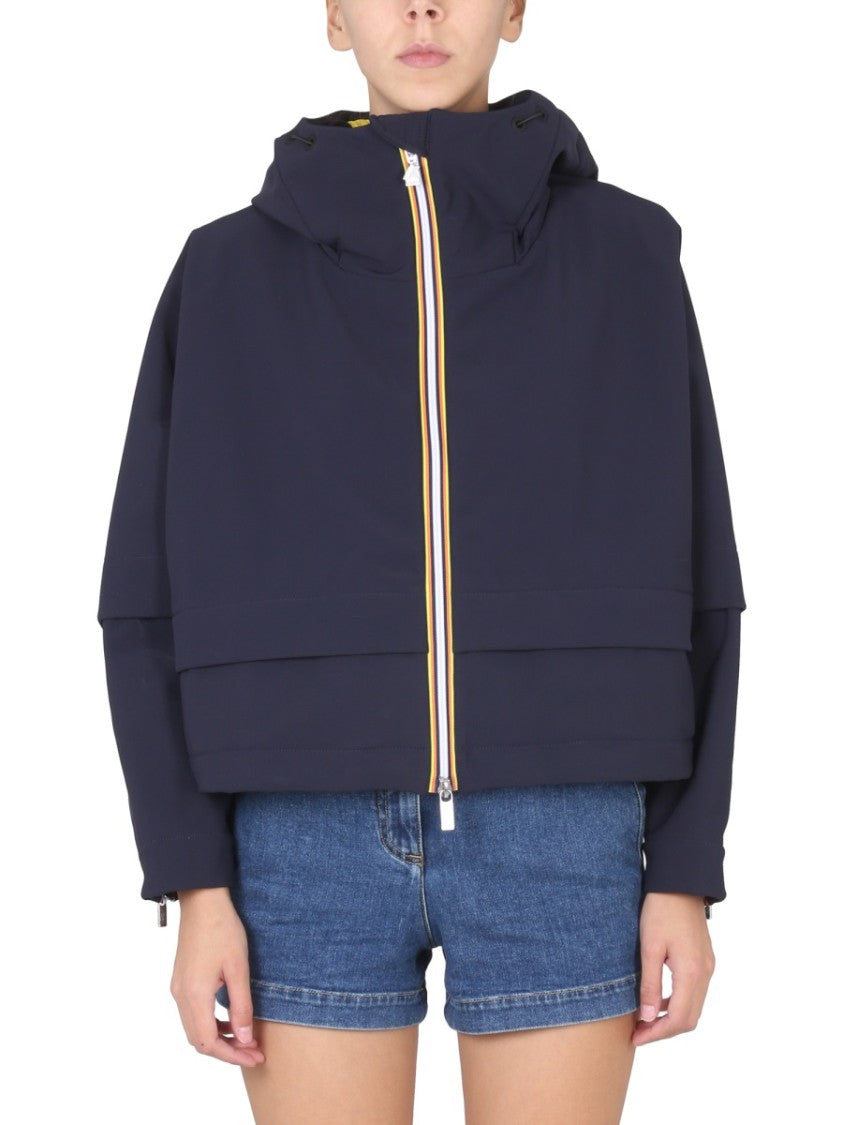 K-Way Boxy Cropped Windbreaker With Stripe Accents