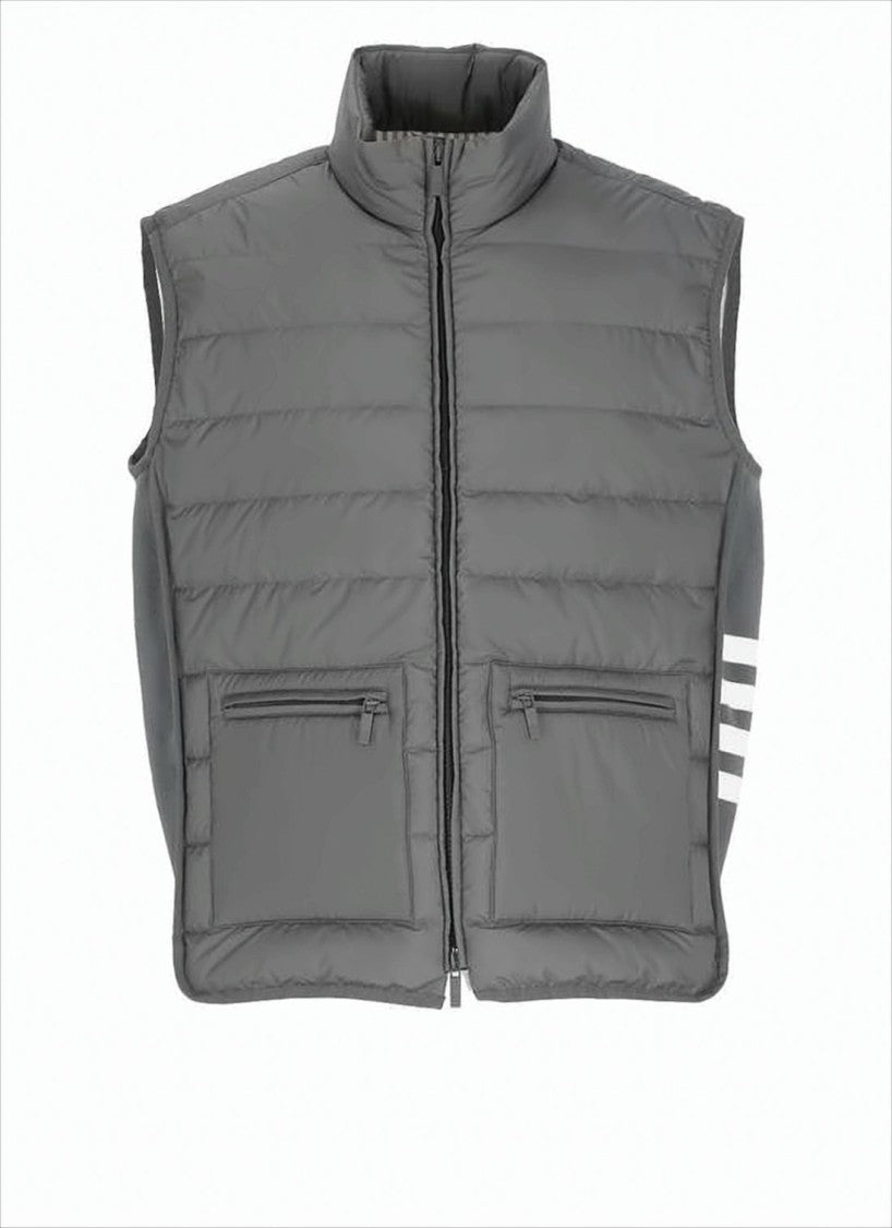 Thom Browne High Collar Padded Vest With Horizontal Quilting