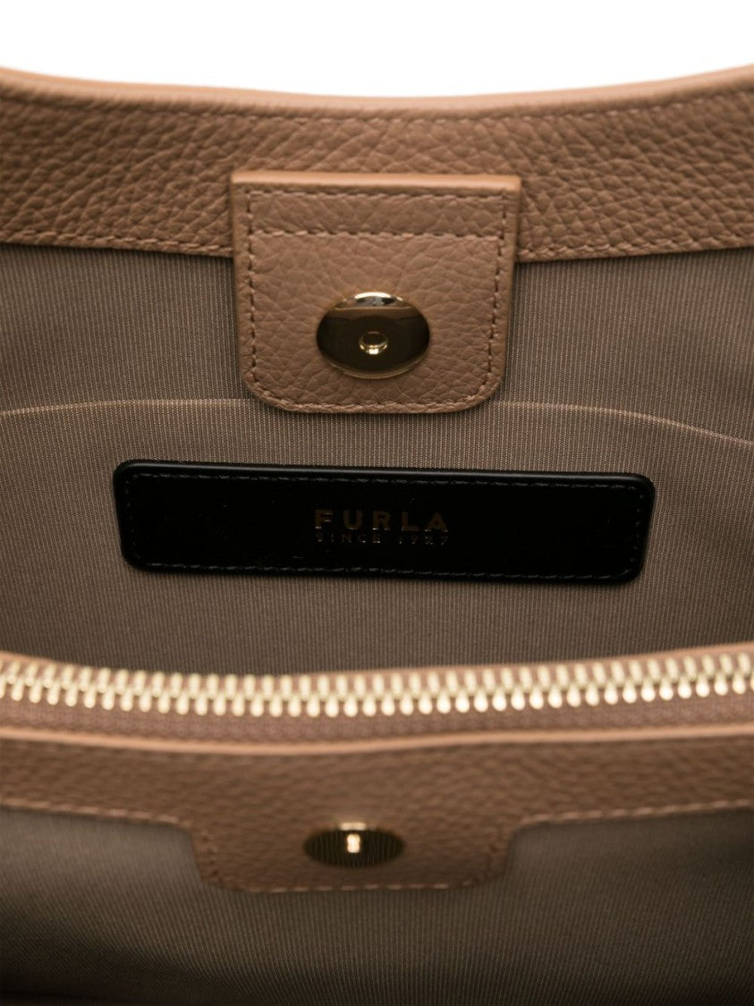 Furla Light Brown Textured Leather Shoulder Bag