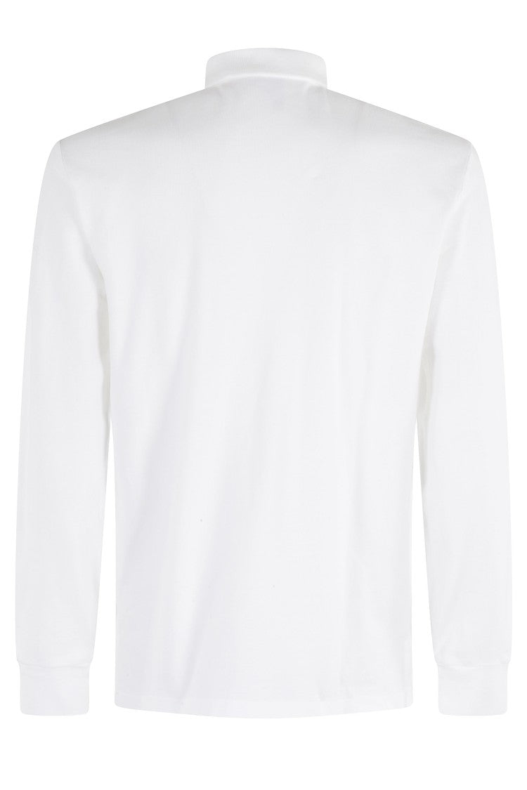 Polo Ralph Lauren White Striped Mesh Cotton Long-Sleeve Polo Shirt