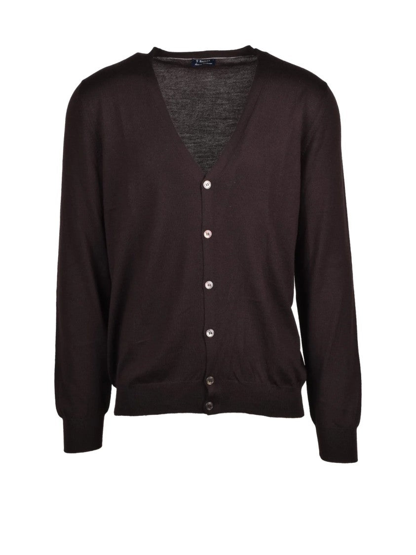 Barba Napoli Brown Virgin Wool Deep V-Neck Cardigan