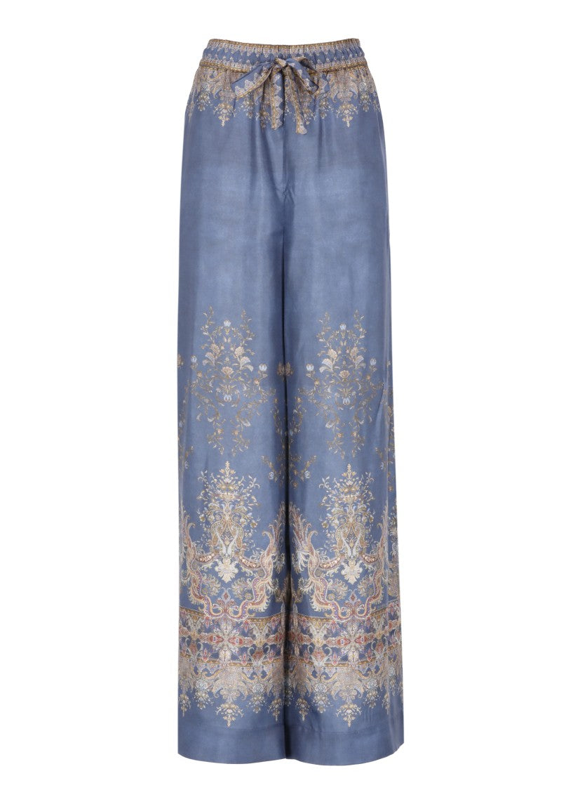 Zimmermann Intricate Silk Wide-Leg Trousers With Drawstring Waist