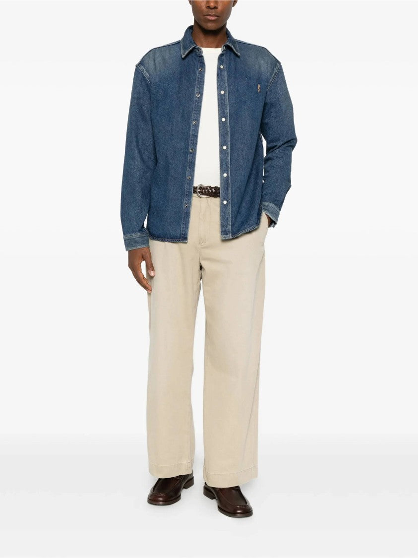 Saint Laurent Medium Blue Colorado Cassandre Pearl Button Denim Shirt