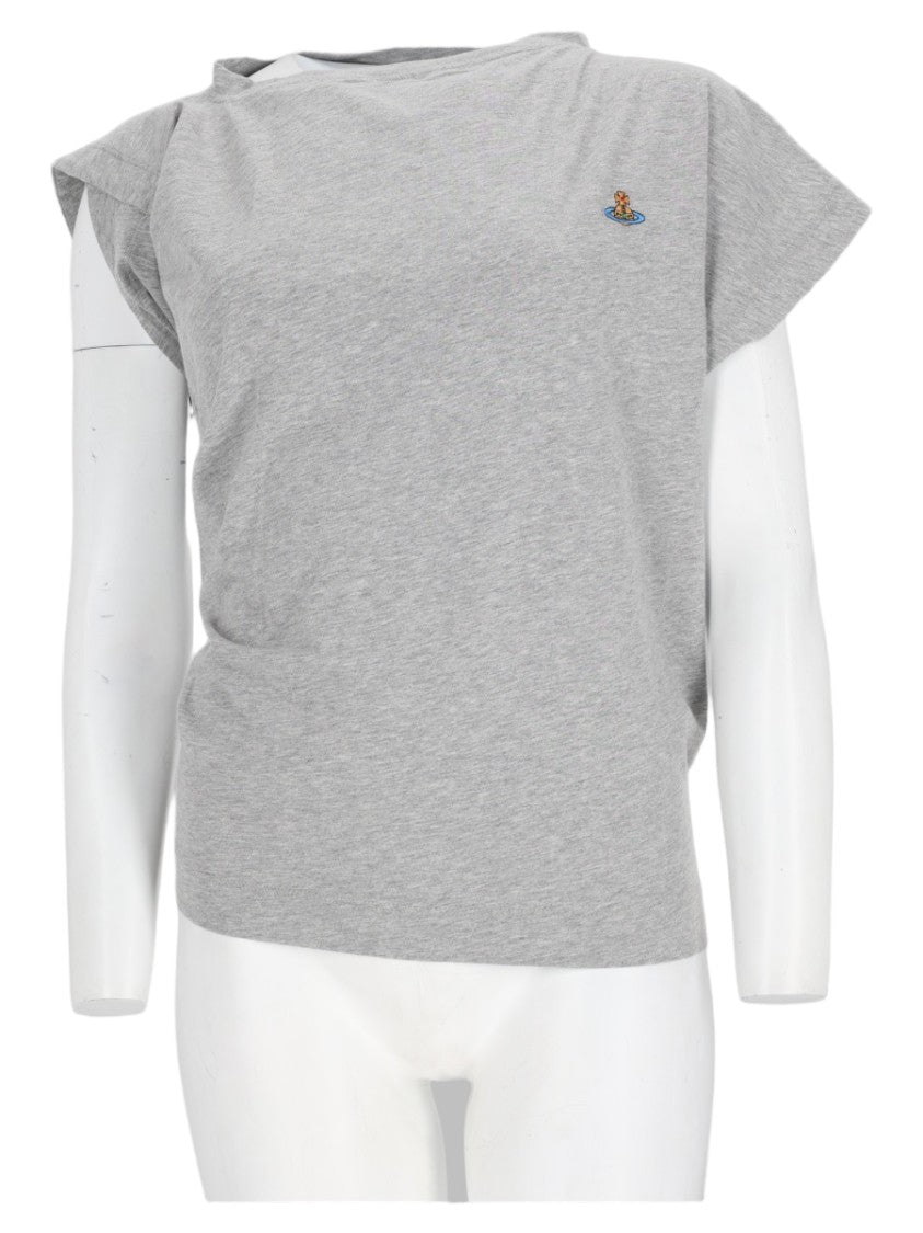 Vivienne Westwood Grey Embroidered Emblem Short-Sleeve Cotton Top