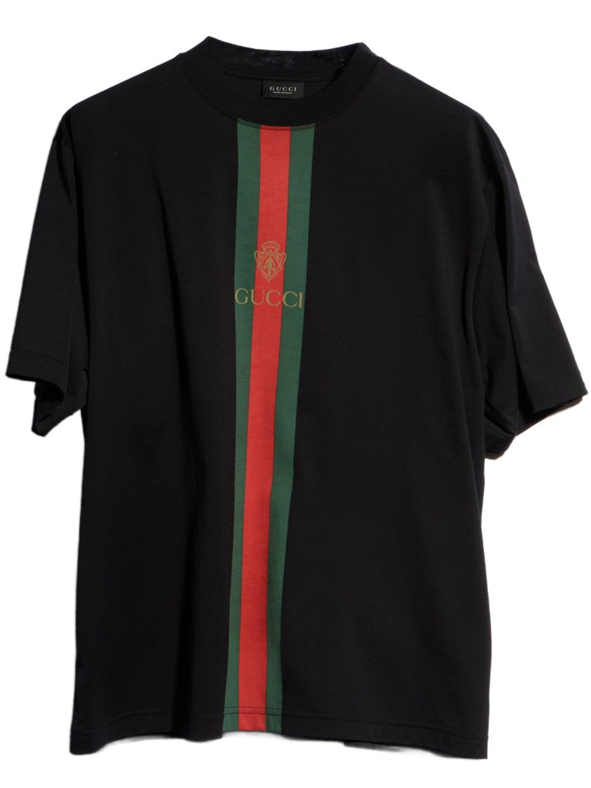 Gucci Vertical Stripe Emblem Short-Sleeve T-Shirt - Black