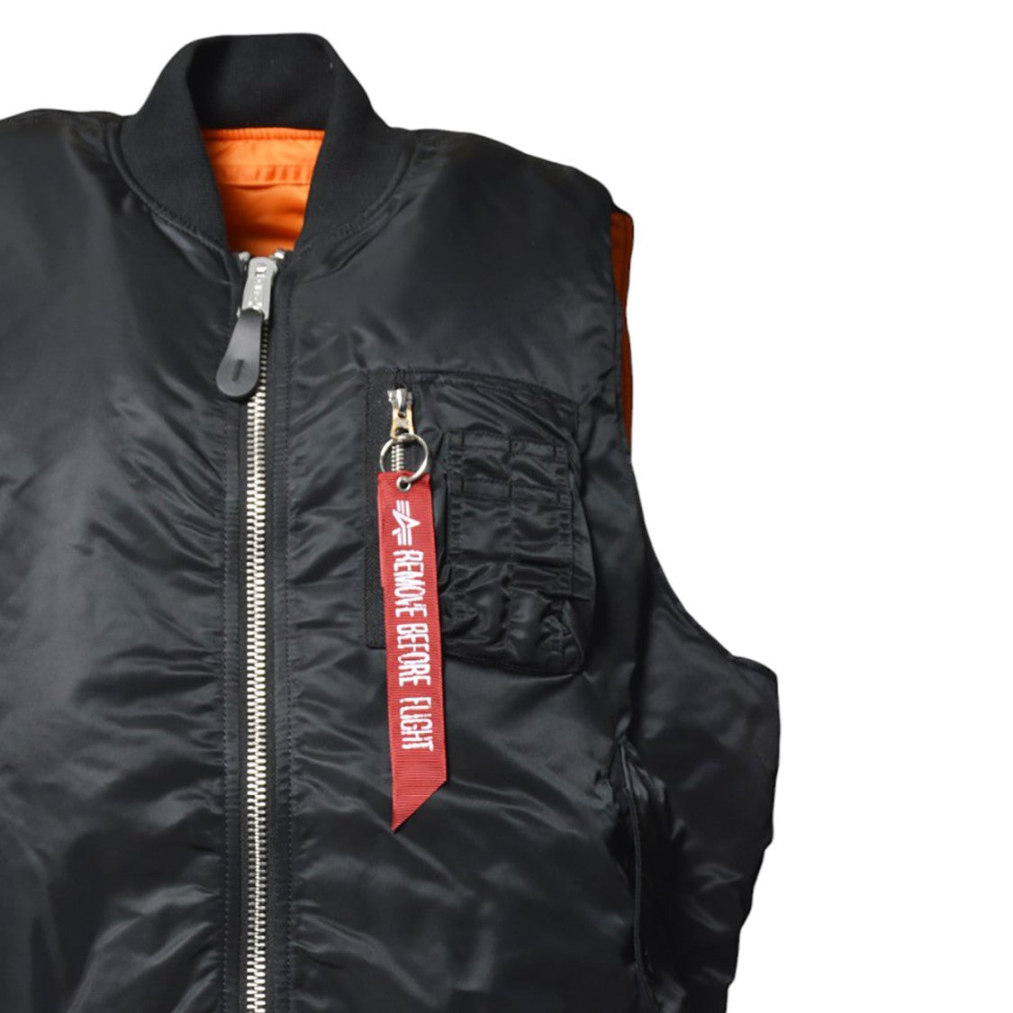 Alpha Industries Shiny Black Ma-1 Vest With Contrasting Orange Lining