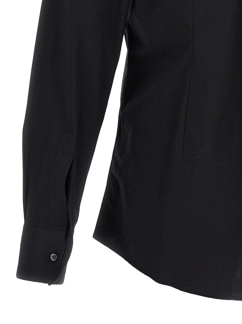 Dolce & Gabbana Fitted Stretch Cotton Shirt With Logo Embroidery