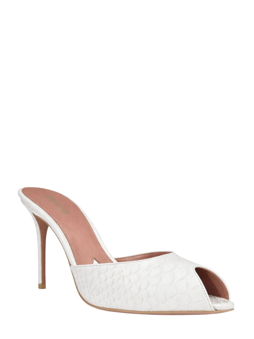 Paris Texas White Crocodile Effect Leather Mules