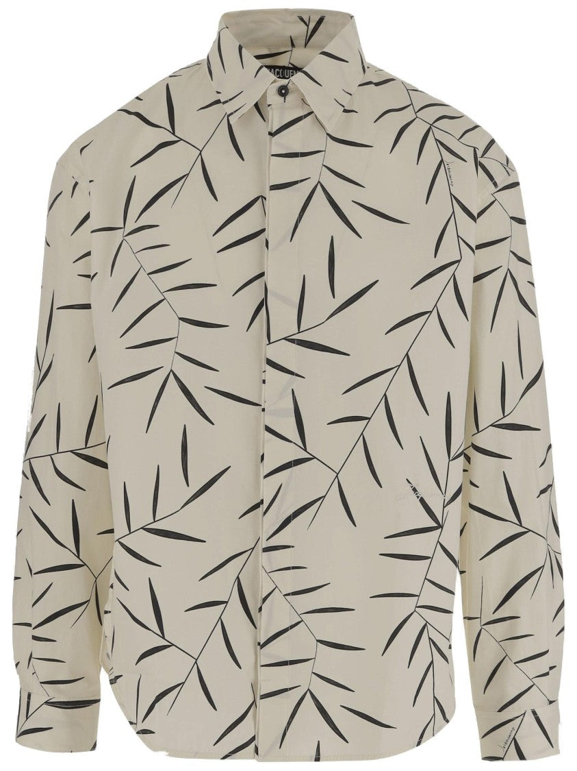 Jacquemus Pointed Collar Cotton Poplin Shirt With Foliage Print