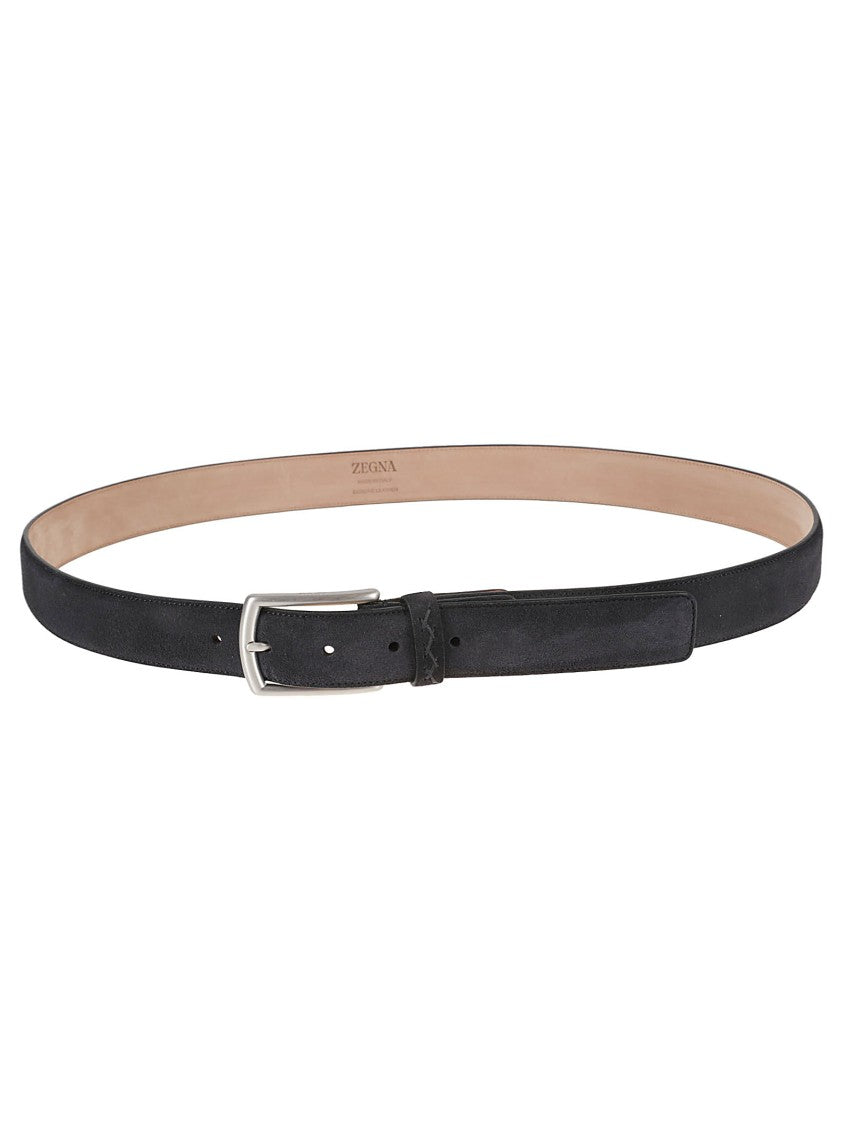 Zegna Black Belt With Silver Buckle