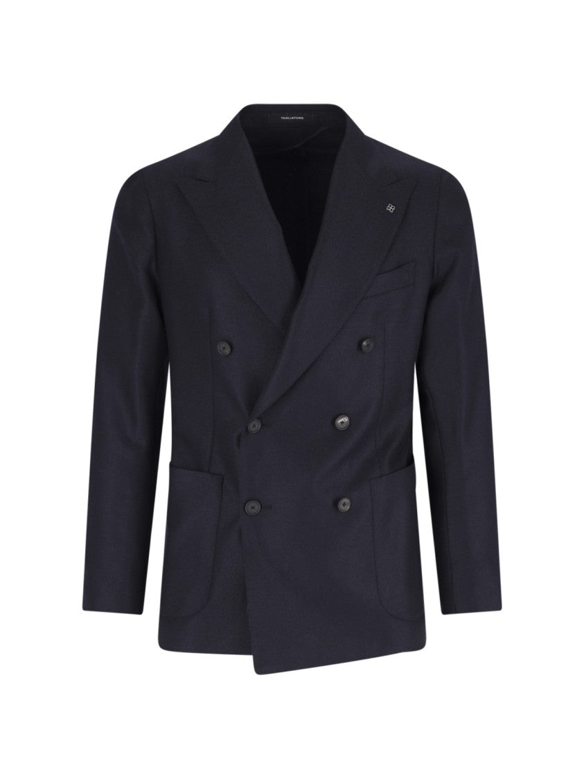 Tagliatore Blue Peak Lapel Virgin Wool Double-Breasted Blazer
