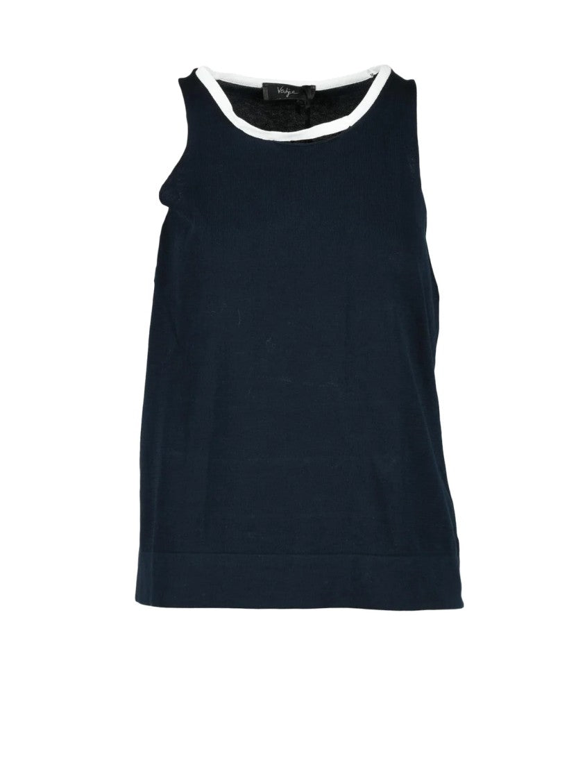 Vertige Black Cotton Tank Top With Contrasting Trim