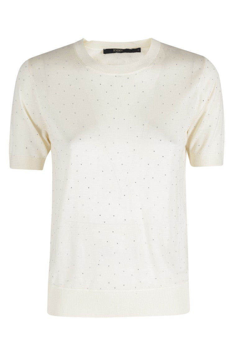 Seventy Ivory Polka-Dot Short-Sleeve Viscose Knit Top