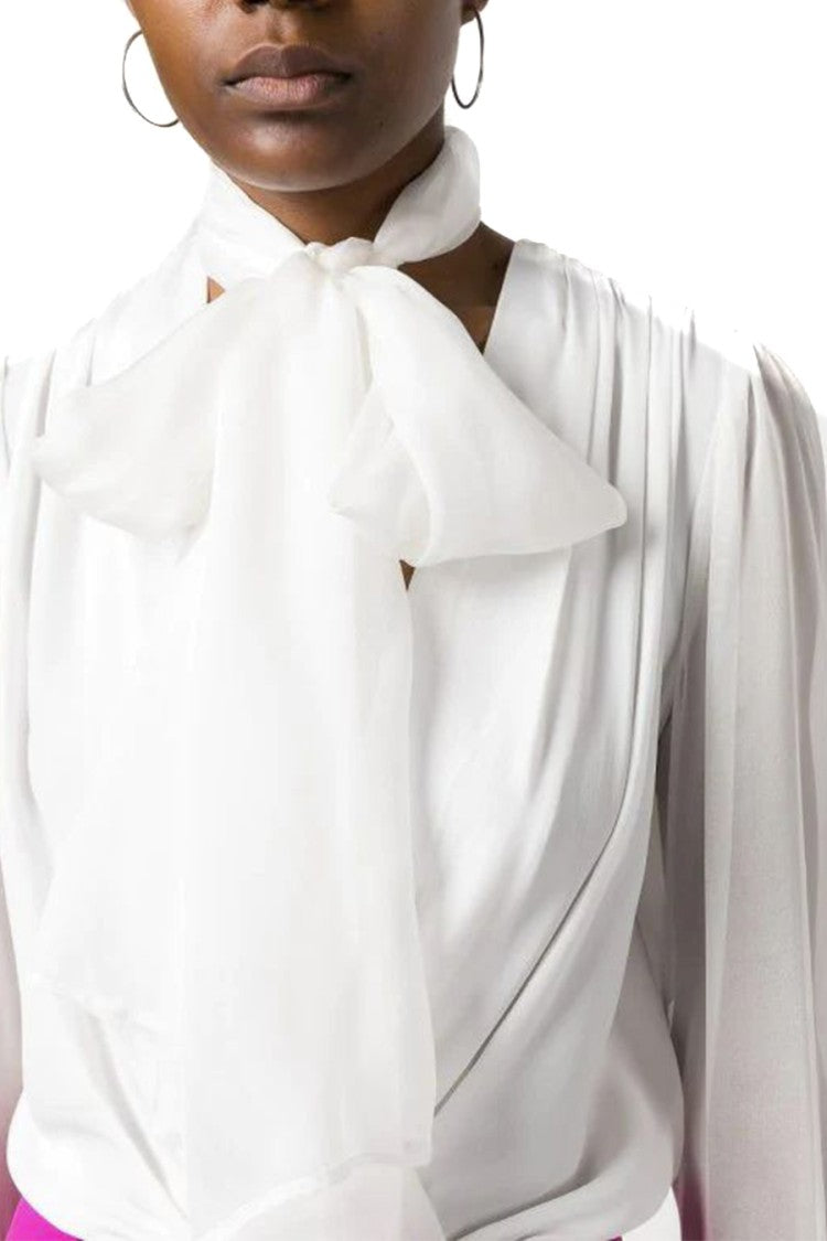 Pinko White Viscose Tie-Neck Blouse