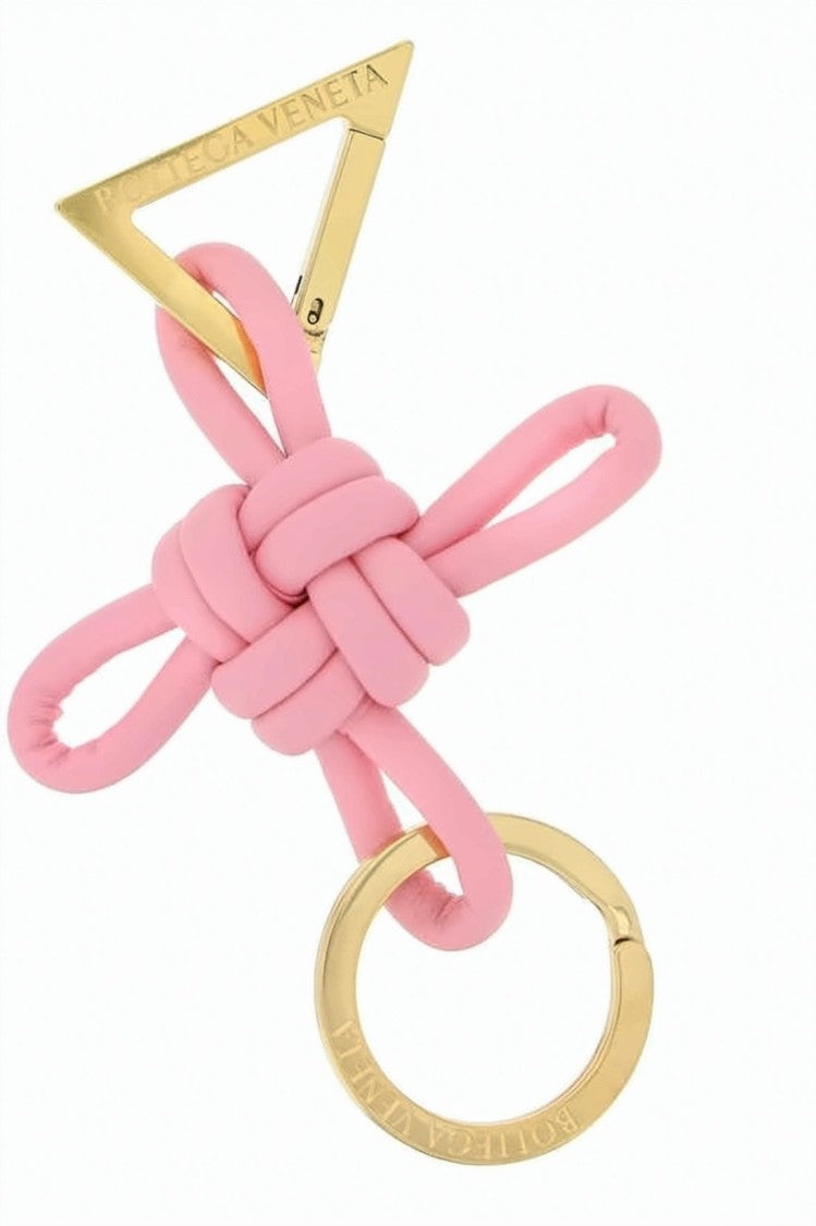 Bottega Veneta Intricately Knotted Pink Lambskin Keyring With Gold-Tone Clasp