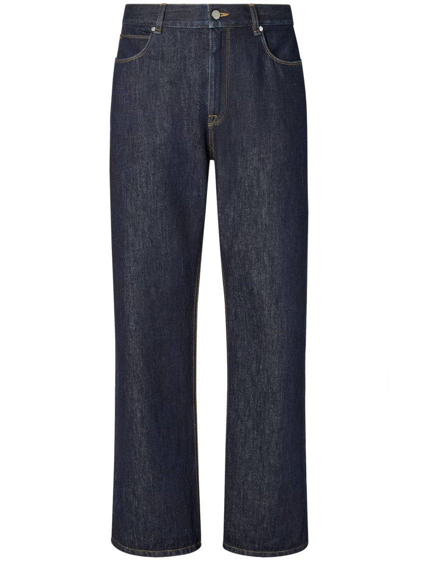 Fendi Straight-Leg Denim Jeans With Contrast Stitching And Logo Patch