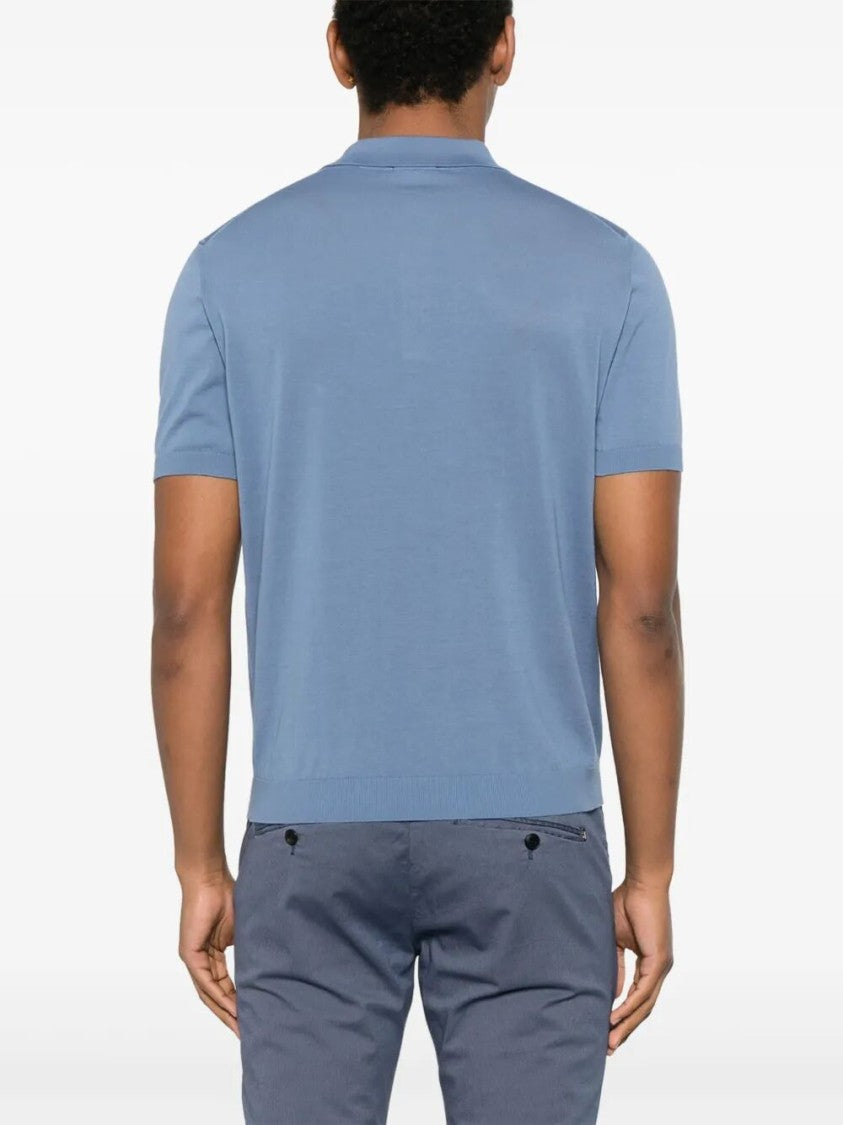 Drumohr Classic Blue Polo With Knitted Texture