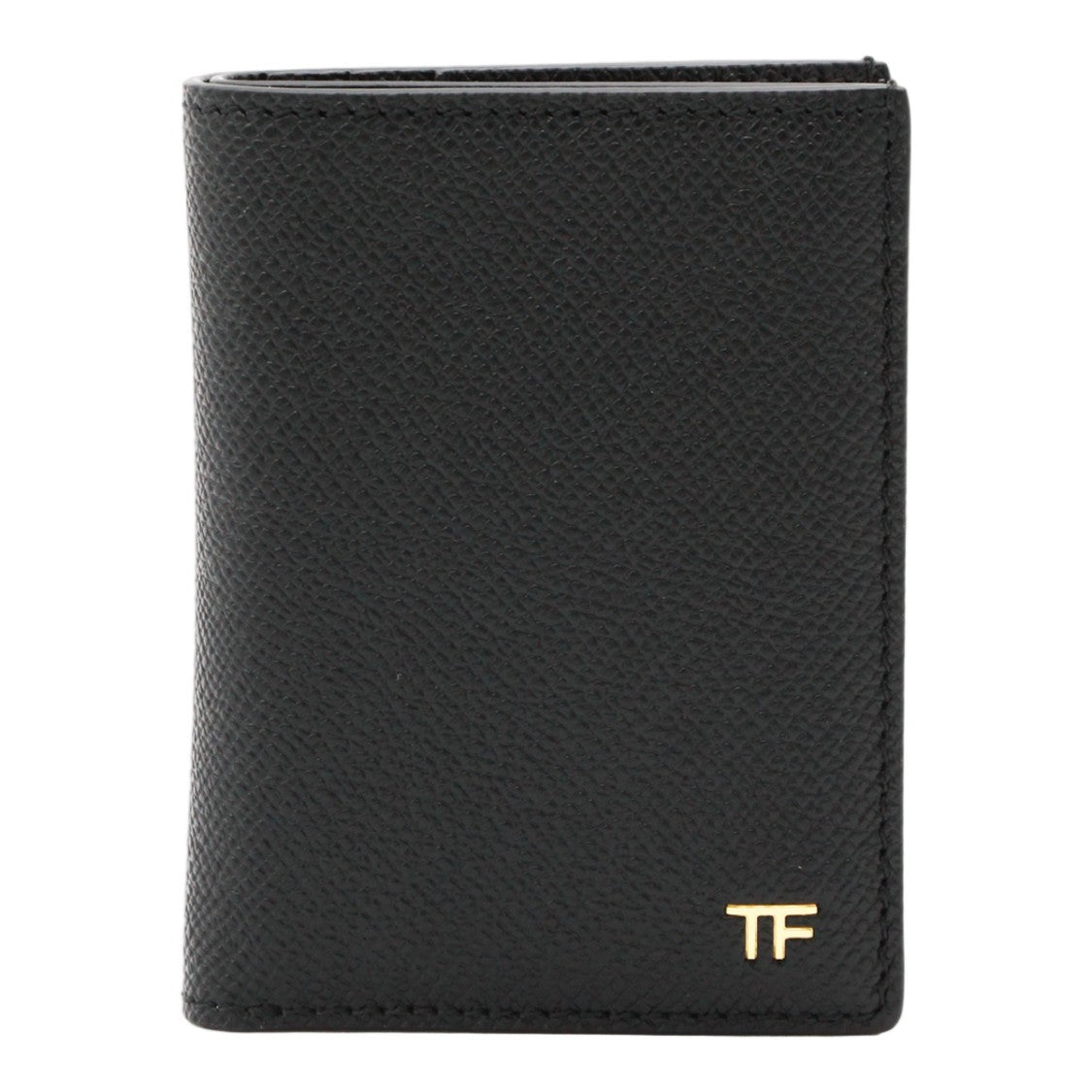 Tom Ford Compact Bi-Fold Black Wallet With Textured Finish And Gold-Tone Logo