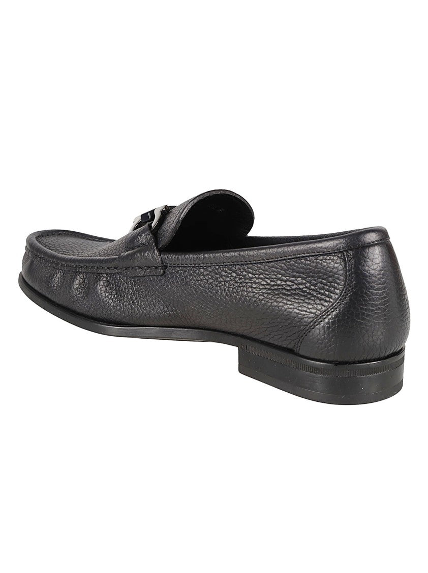 Ferragamo Textured Calf Leather Loafers With Metal Bit Ornament