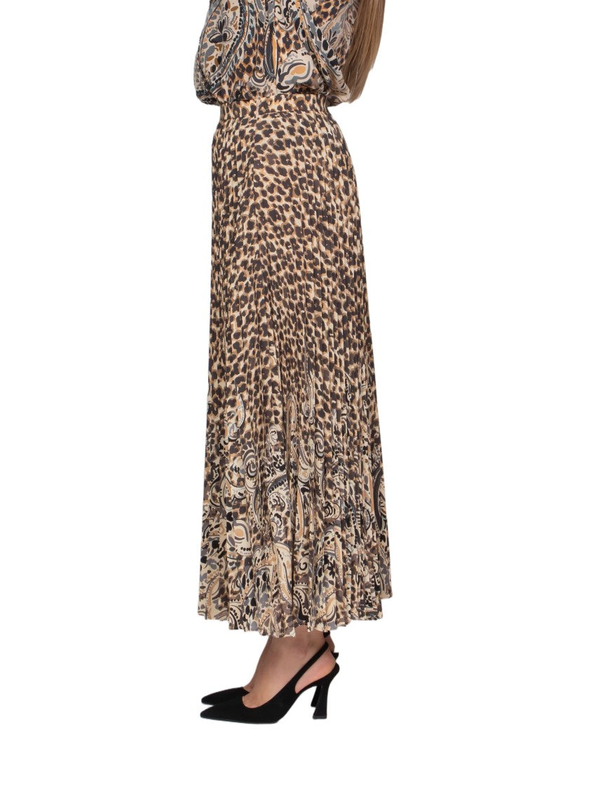 Etro Pleated Long Skirt With Mixed Animal And Paisley Print