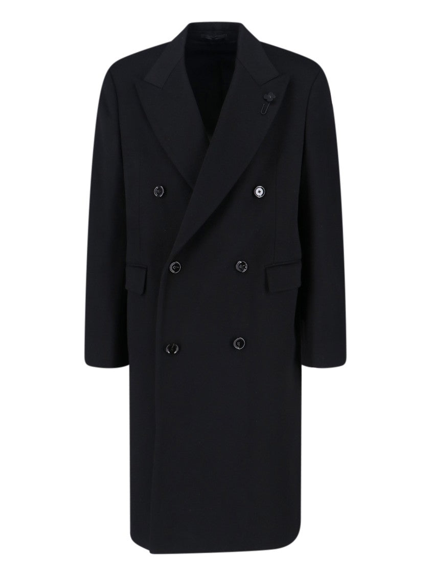 Lardini Double-Breasted Coat – Black