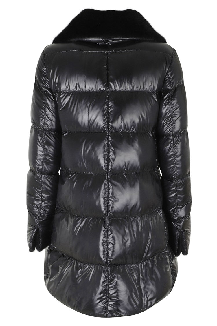Herno Black Fur-Lined Collar Striped Quilted Polyamide Down Jacket