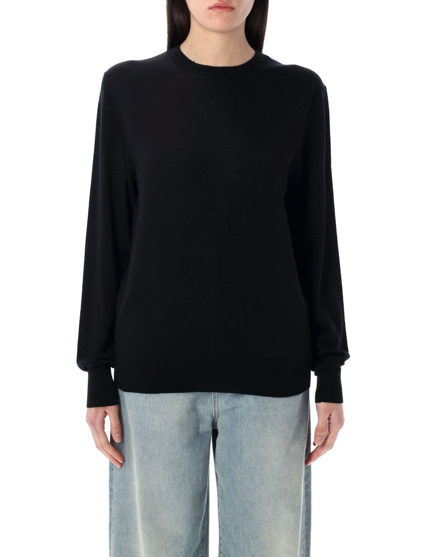 Rhea Black Relaxed-Fit Merino Wool Crew Neck Sweater